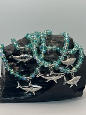 *ANKLET* Silver Shark with Blue Crystal Stretchy Anklet